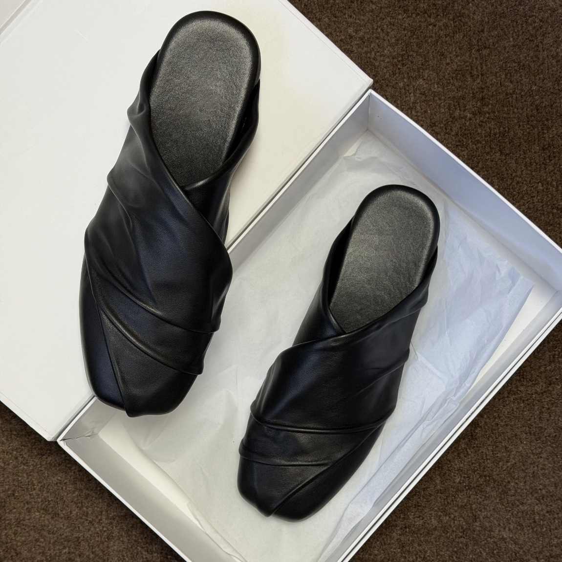 Mule Slip On - Black Vintage Leather Shoes Single Shoes