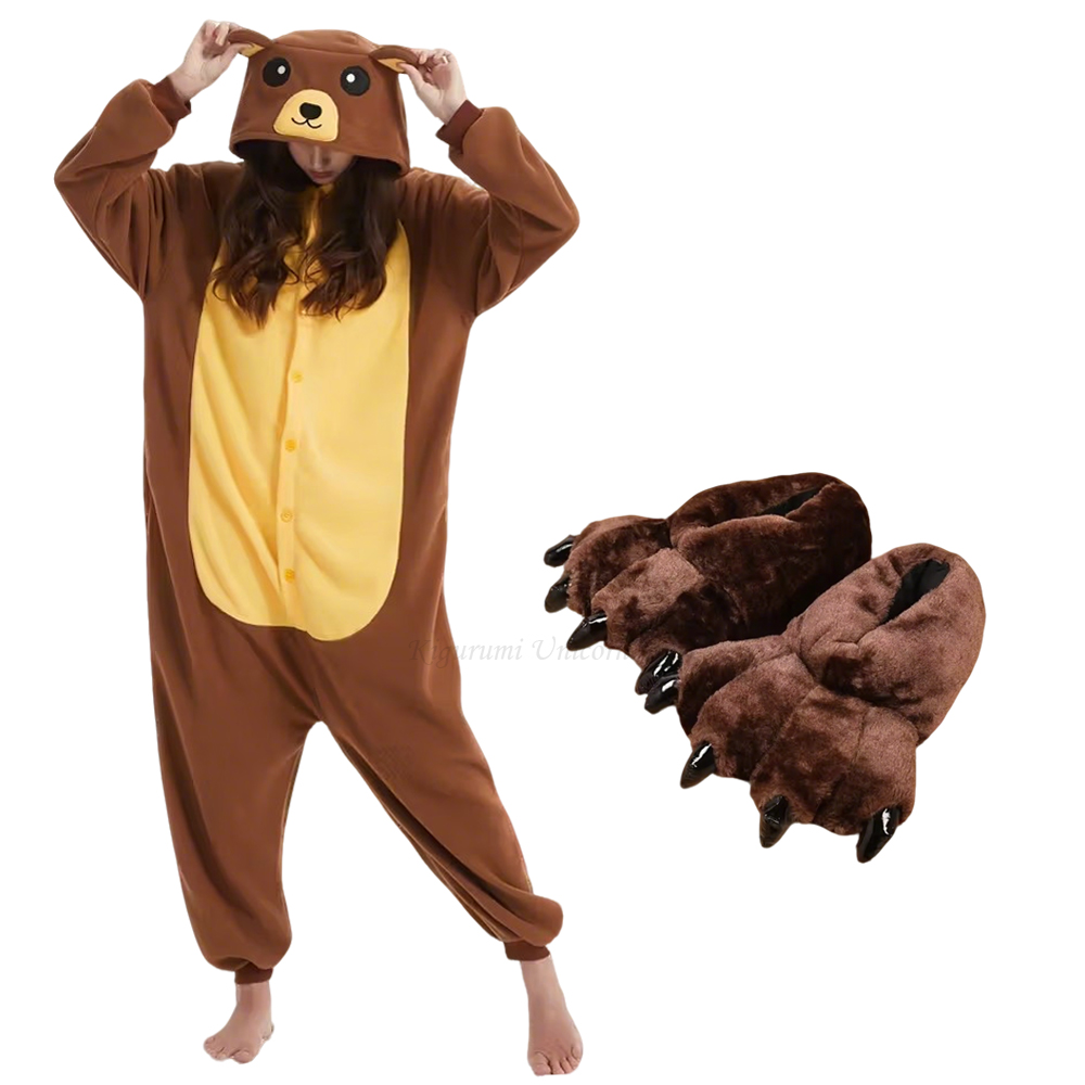 Women Shoes Xxl - Adult Brown Bear Kigurumi Unicorn Onesie