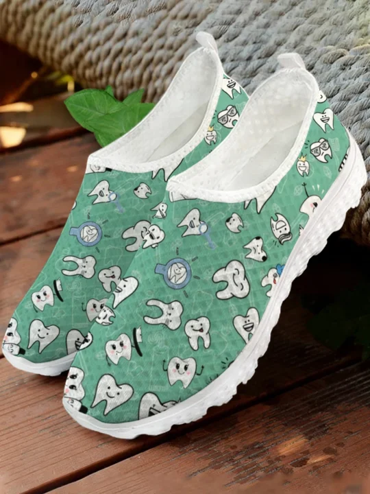 White Cartoon Teeth Print Mesh - Women Shoes Tennis recension och pris