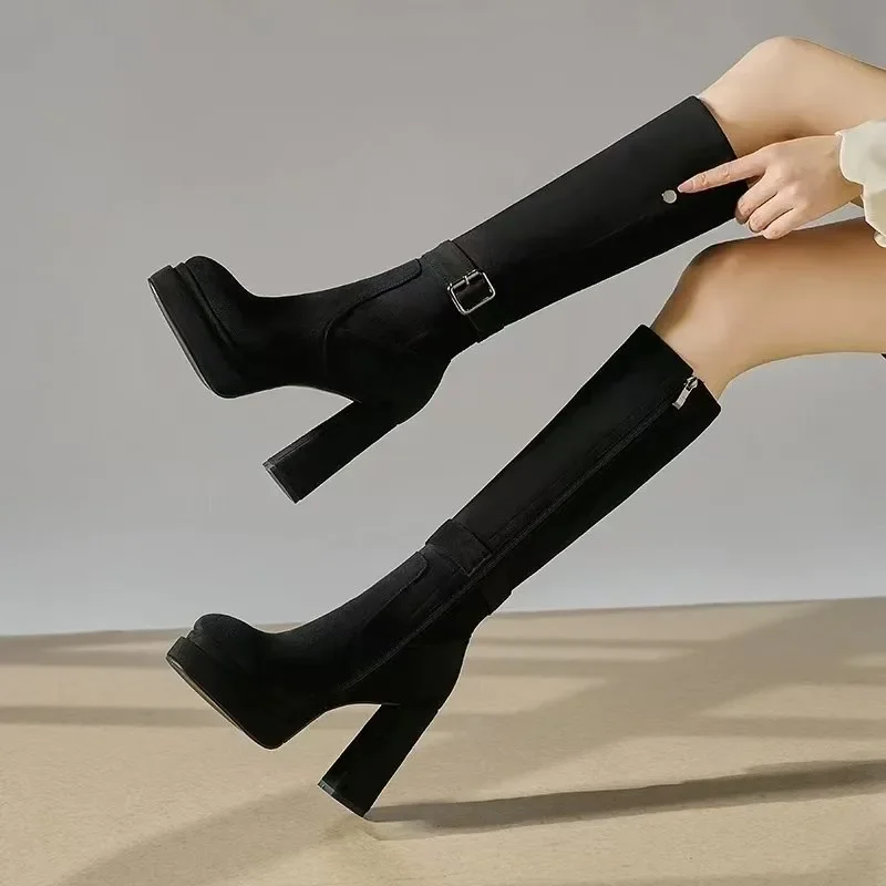 Women Platform Thick High Heel - Knee High Boots Women recension och pris