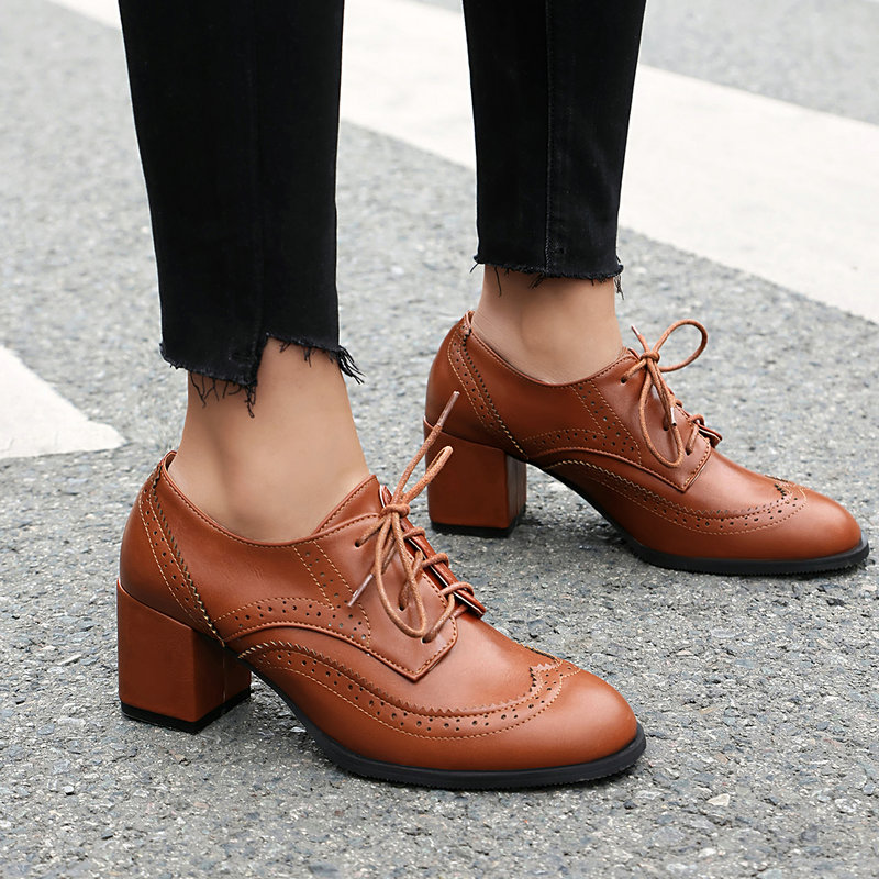 Plus Size 36-48 Brown Black Co - Oxford Lace Up Women recension och pris