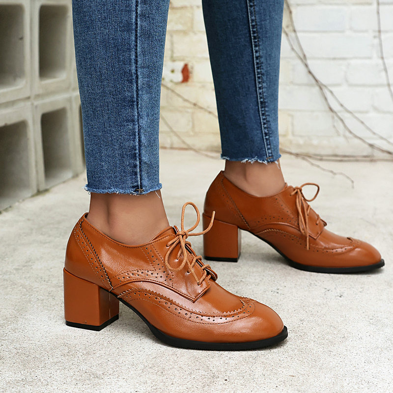 Plus Size 36-48 Brown Black Co - Oxford Lace Up Women recension och pris